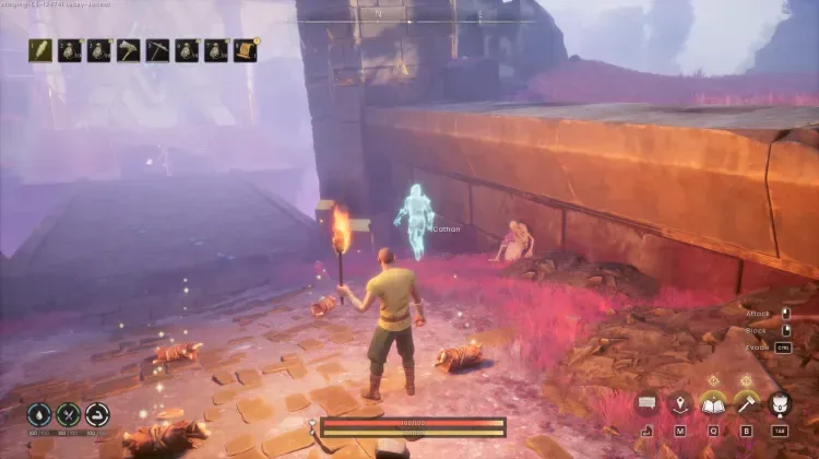Cathan’s ghost appearing at the ruined tower area of Velgar’s Rise