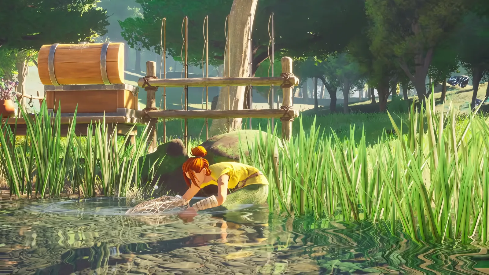 Player using a coarse net at a fishing spot