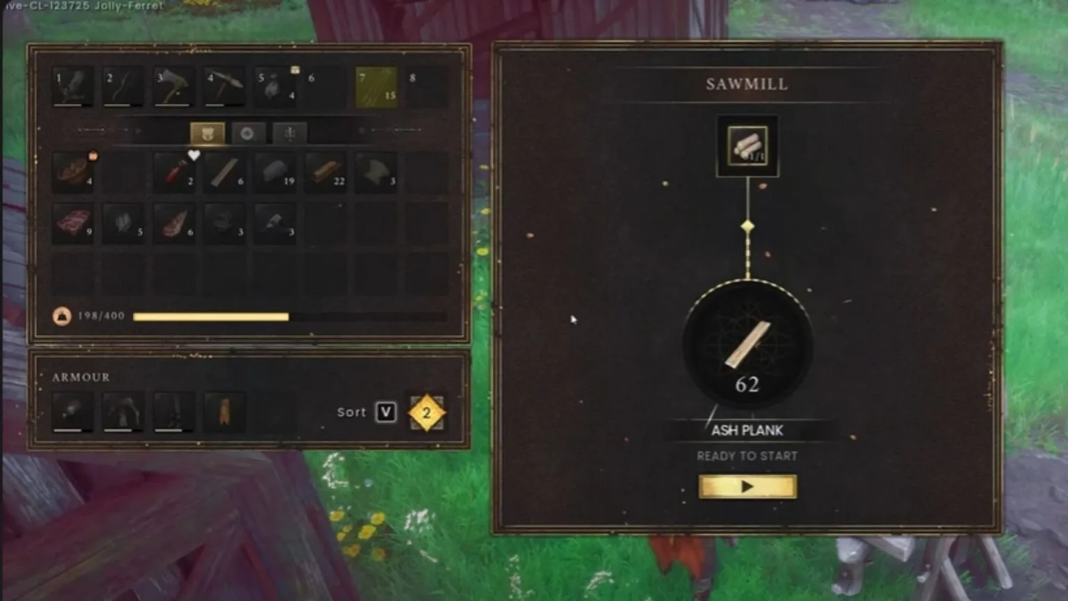 RuneScape: Dragonwilds Sawmill interface converting logs into Ash Planks