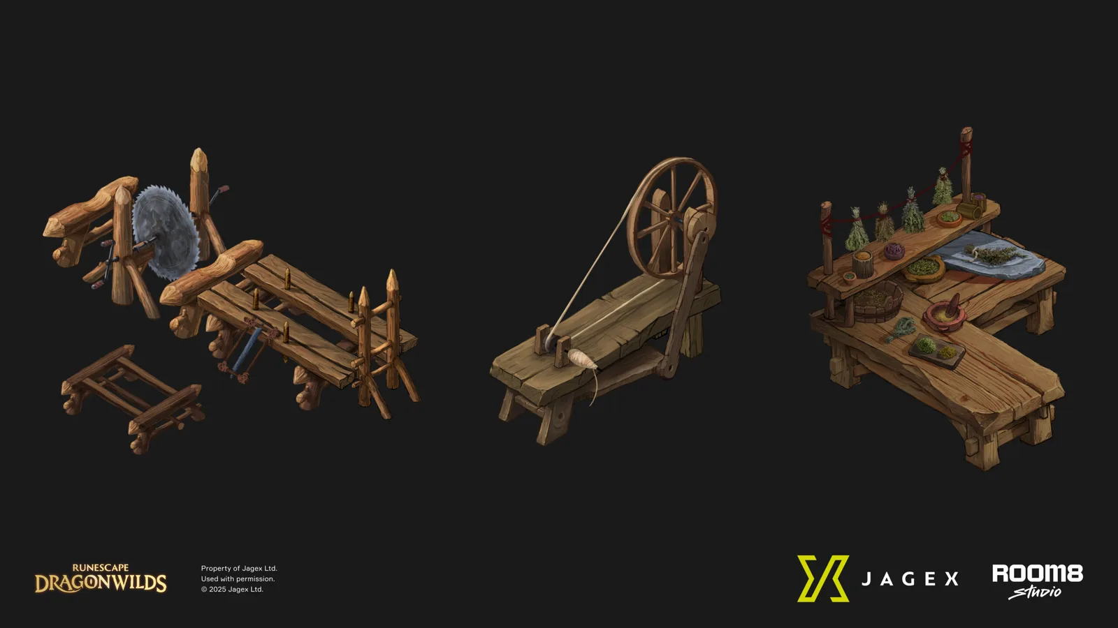 RuneScape Dragonwilds Spinning wheel and crafting station concept art