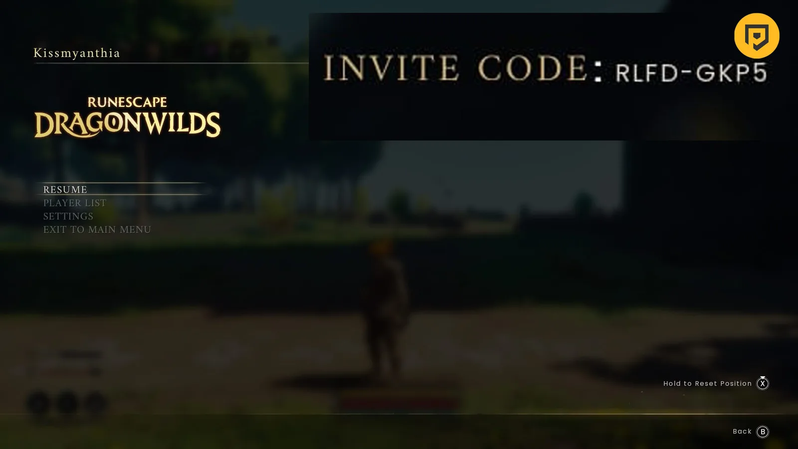 Invite Code shown at the top-right of the Dragonwilds pause menu