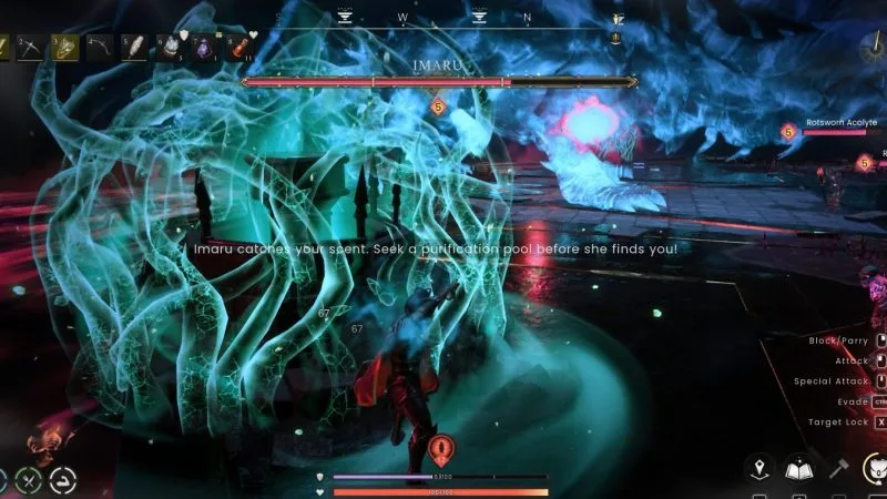 Imaru in Spectral Mode with a purification pool visible in the arena