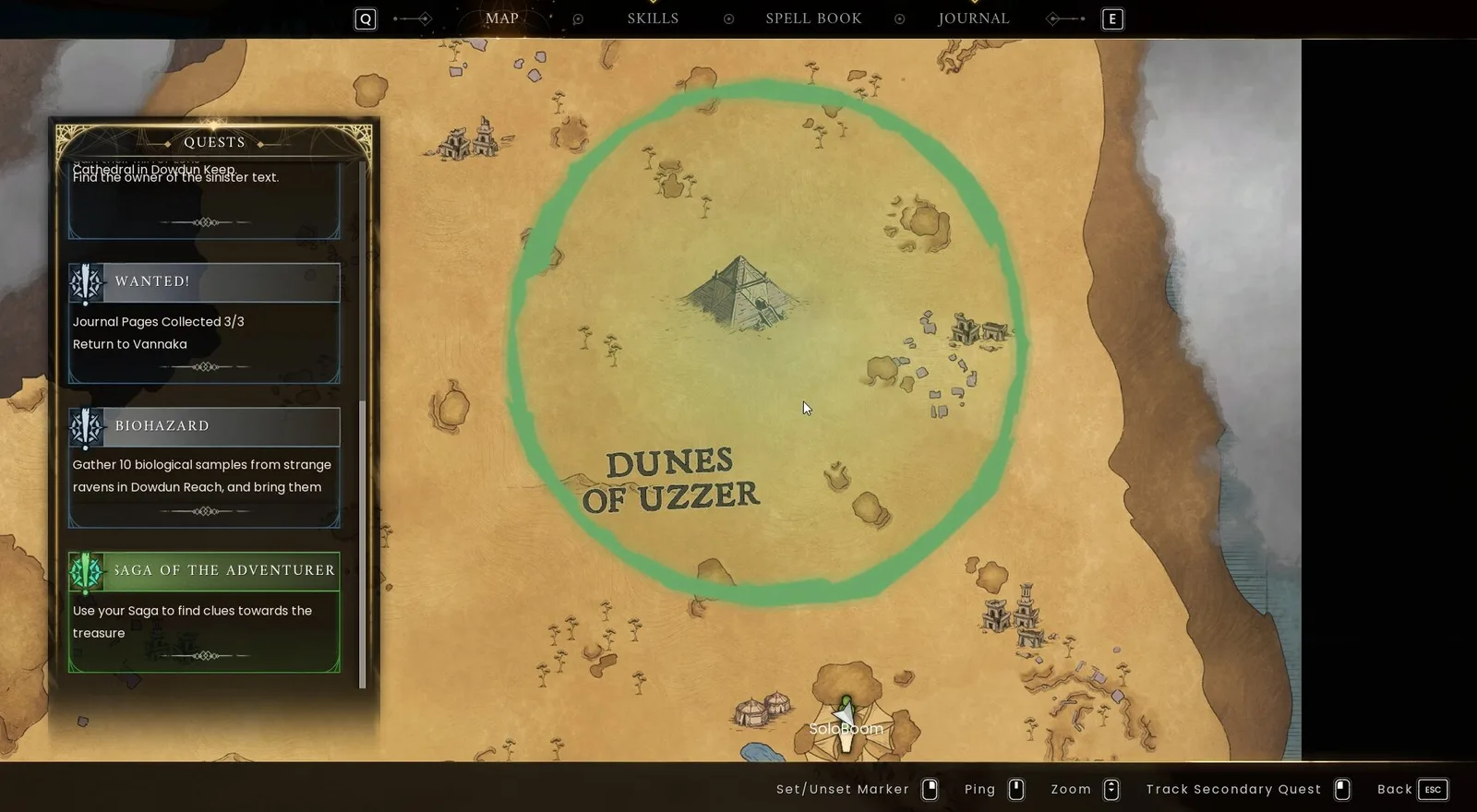 Saga of the Adventurer map search circle around the pyramid in the Dunes of Uzzer