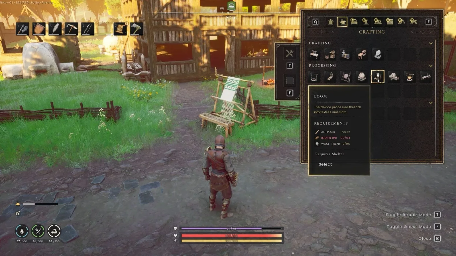 RuneScape Dragonwilds Loom facility crafting interface
