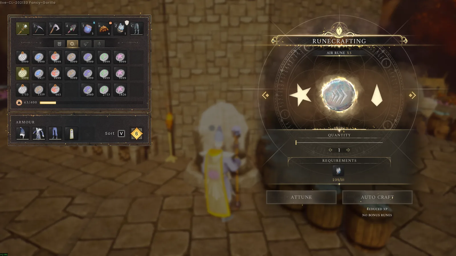 Rune Altar menu with attunement and automatic crafting options