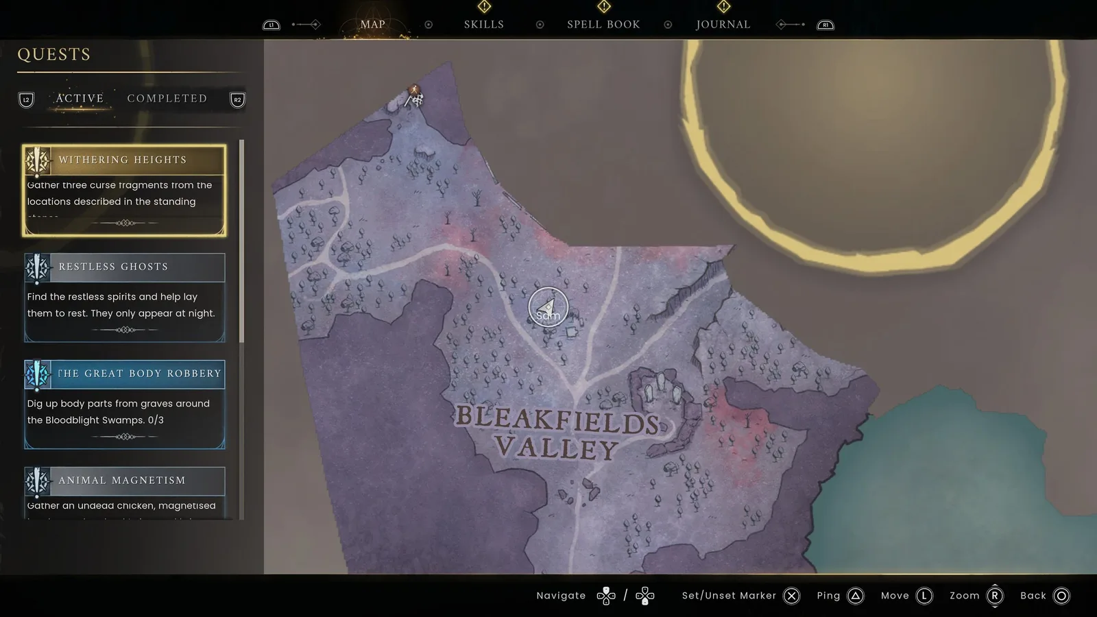 The Bleakfields Valley map showing the marked location at the three-pronged road fork near Vannaka's camp.