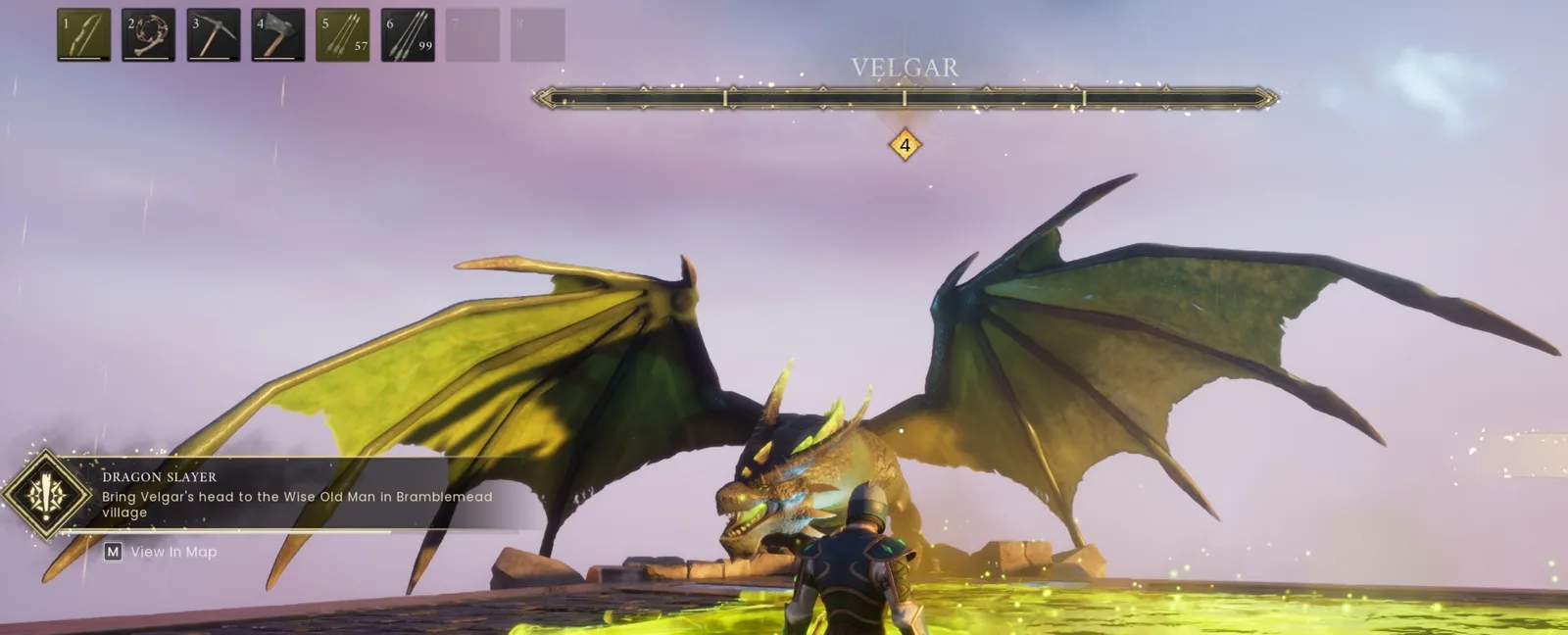 Velgar facing the player during a RuneScape: Dragonwilds boss fight