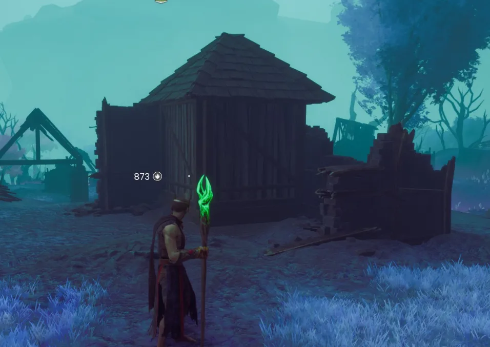 The Windswept Ghost enclosed inside the completed four-walled house with a roof and closed door.